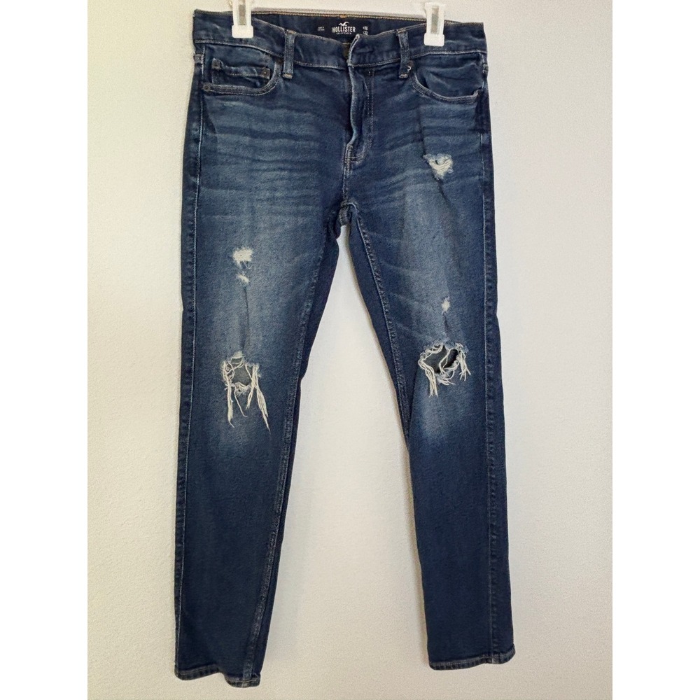 Hollister Mens Skinny Epic Flex Distressed Ripped Jeans Dark Wash 30x32